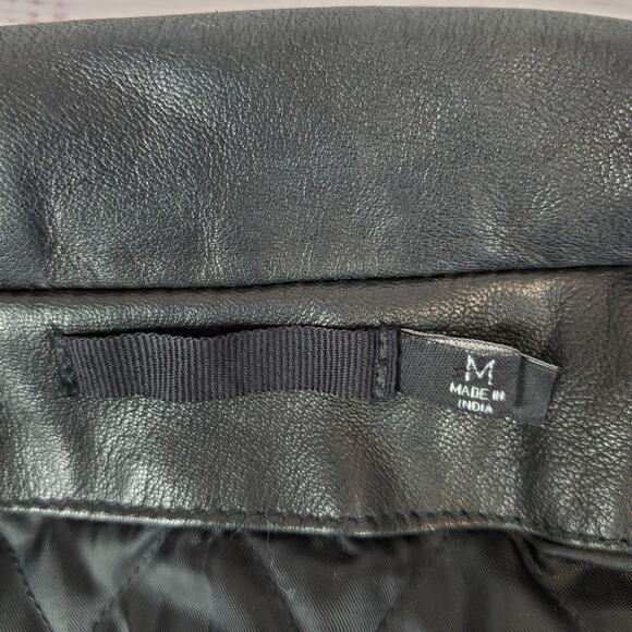 BLK DNM Black Leather Moto Biker Jacket Women's M Zip Bomber Coat Buckle Belted - Picture 6 of 16